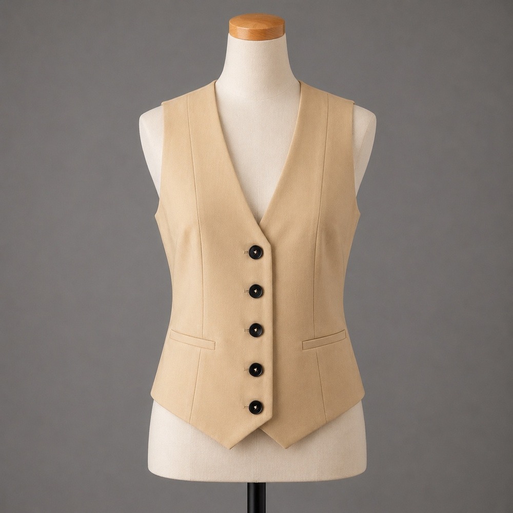 Zara Waistcoat V-Neck Vest Womens S Tan Tailored Button Front Trendy Office Wear